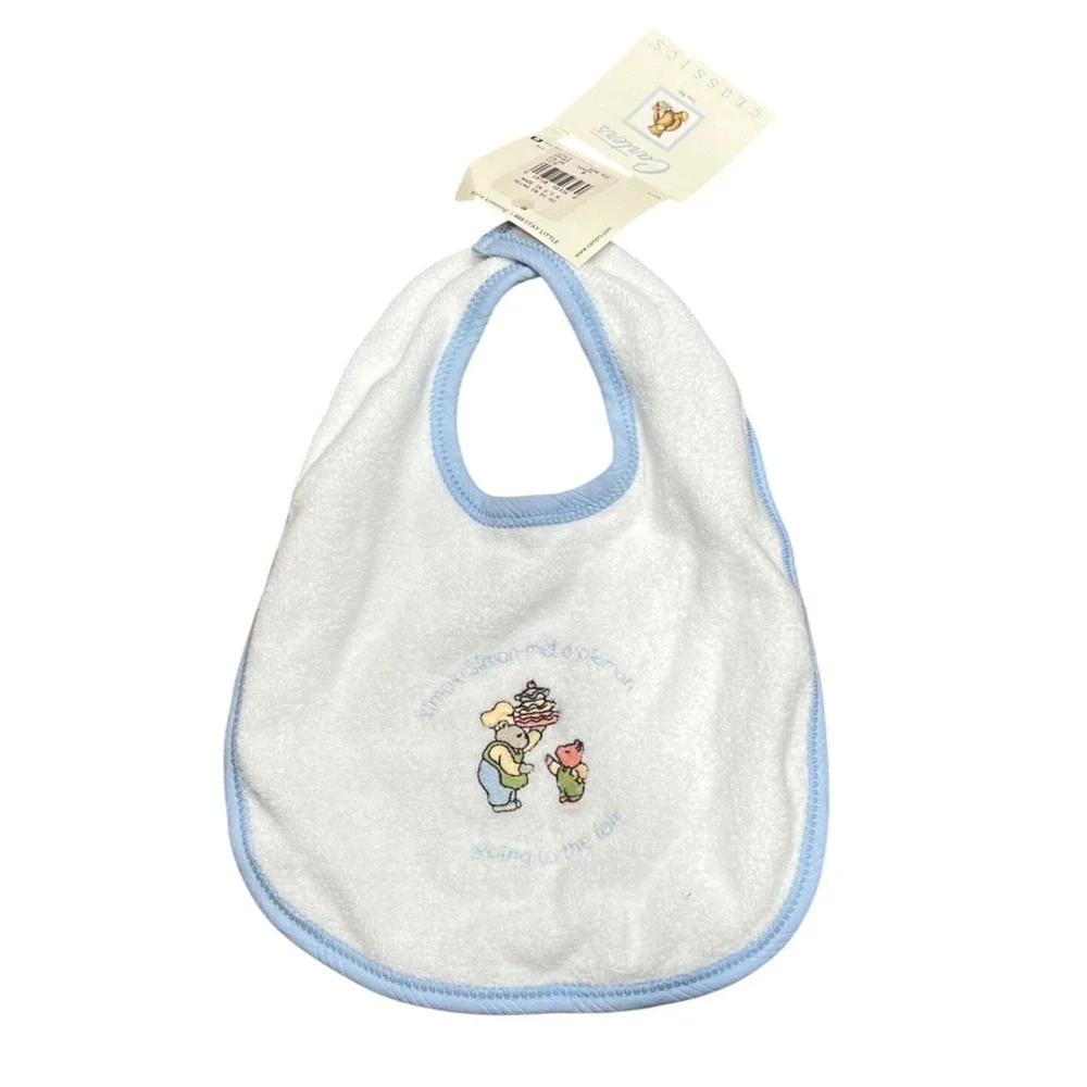 Carters Classics Vintage Baby Snap Bib White Blue Nursery Rhyme Simple Simon NWT